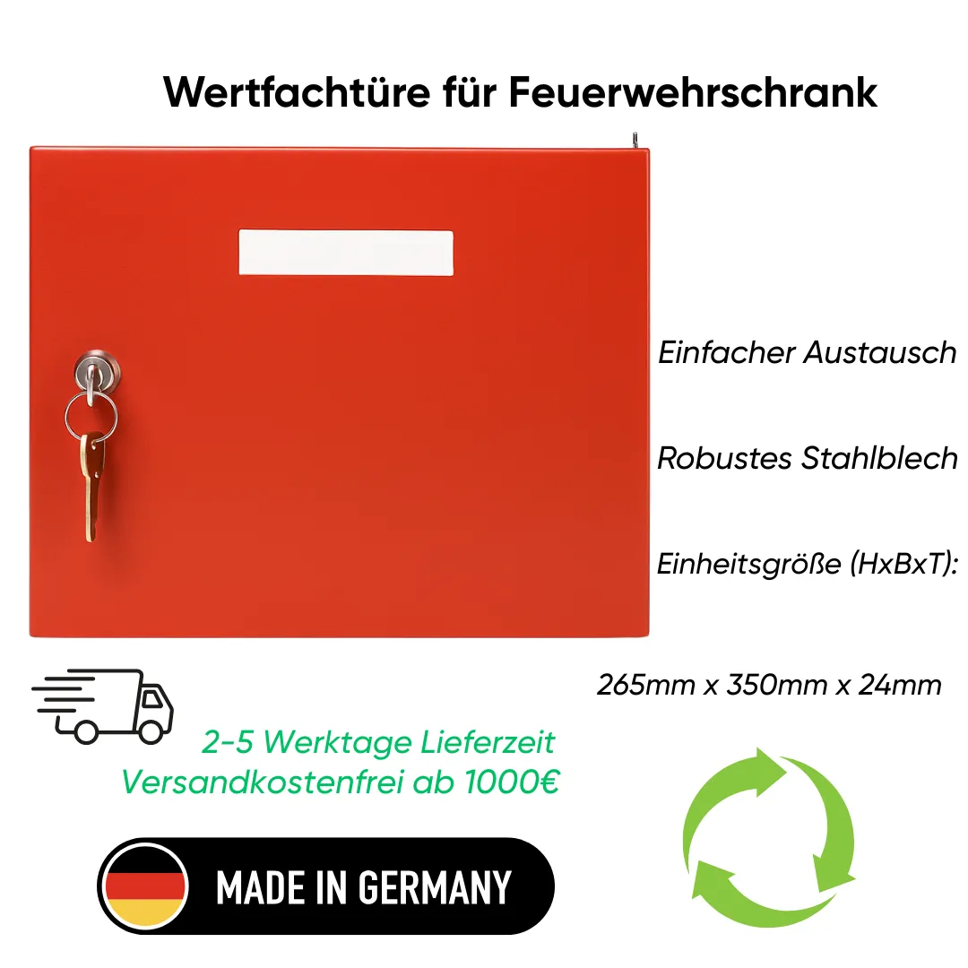 Wertfachtüre für Feuerwehrschrank – feuerrot RAL 3000 Ansicht 2